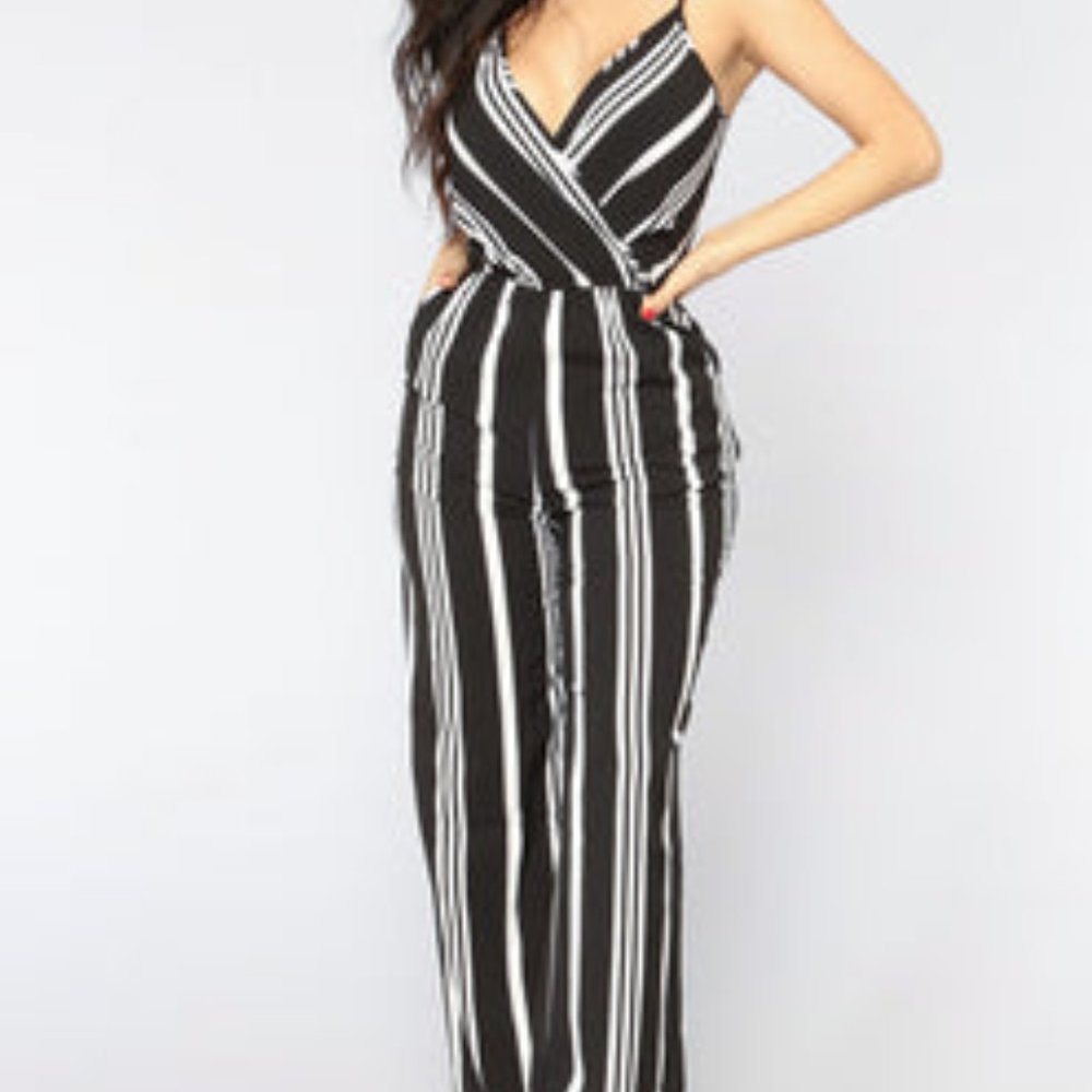 Stripe Jumpsuit/Romper - Black/White